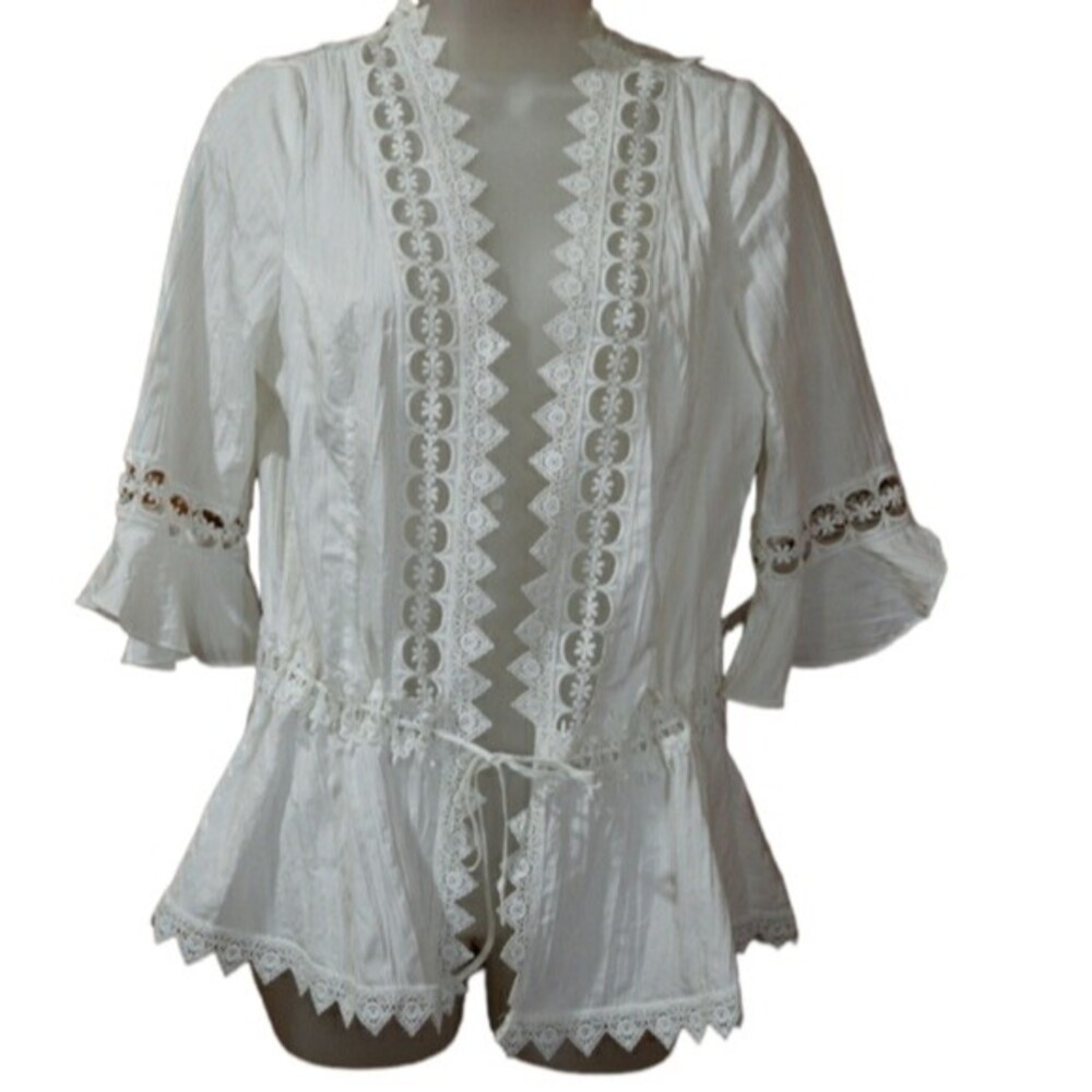 Boston Proper White Bohemian Lacey Cover Up Layering Top Small